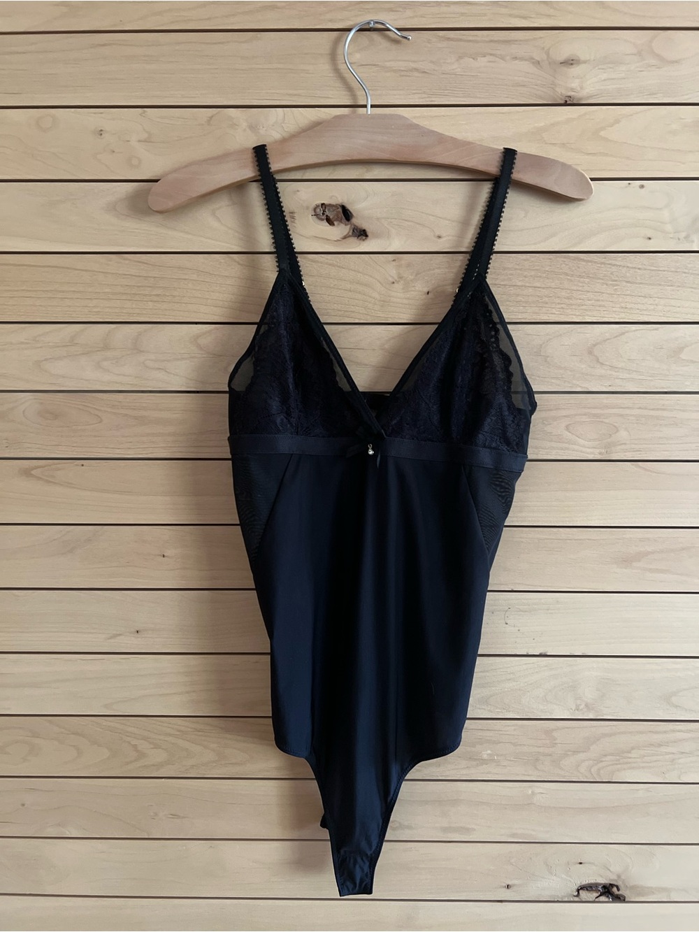 Black Lace Trim Bodysuit with Adjustable Straps